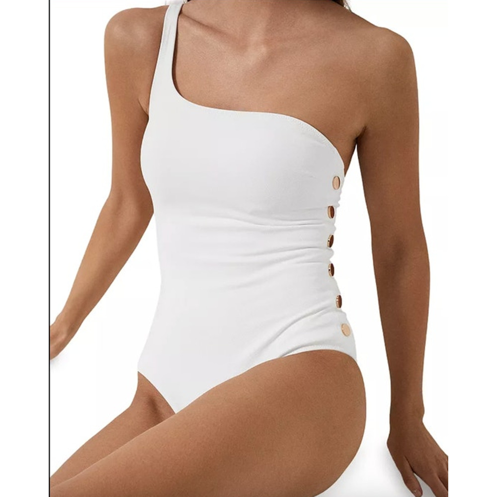 REISS Bethany White Asymmetric One Piece Swimsuit Size 2 NEW $150 Swim - Picture 6 of 9